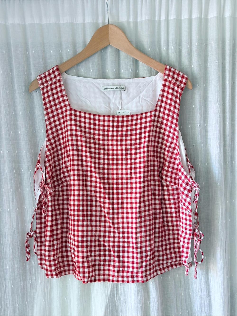 Abercrombie & Fitch Red and White Gingham Tie-Side Tank Top